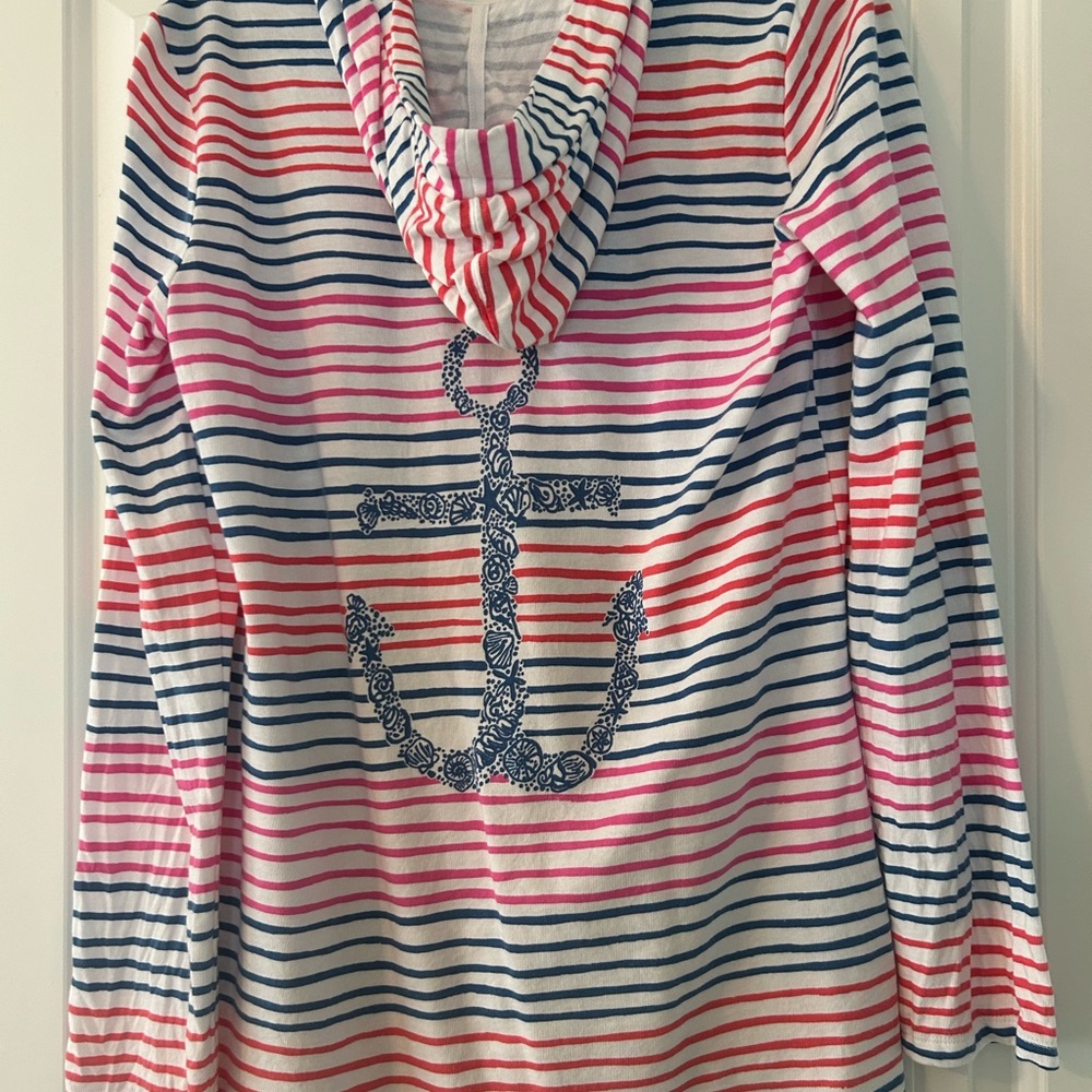 Lilly Pulitzer Pink Red Navy Striped Anchor Hoodie
